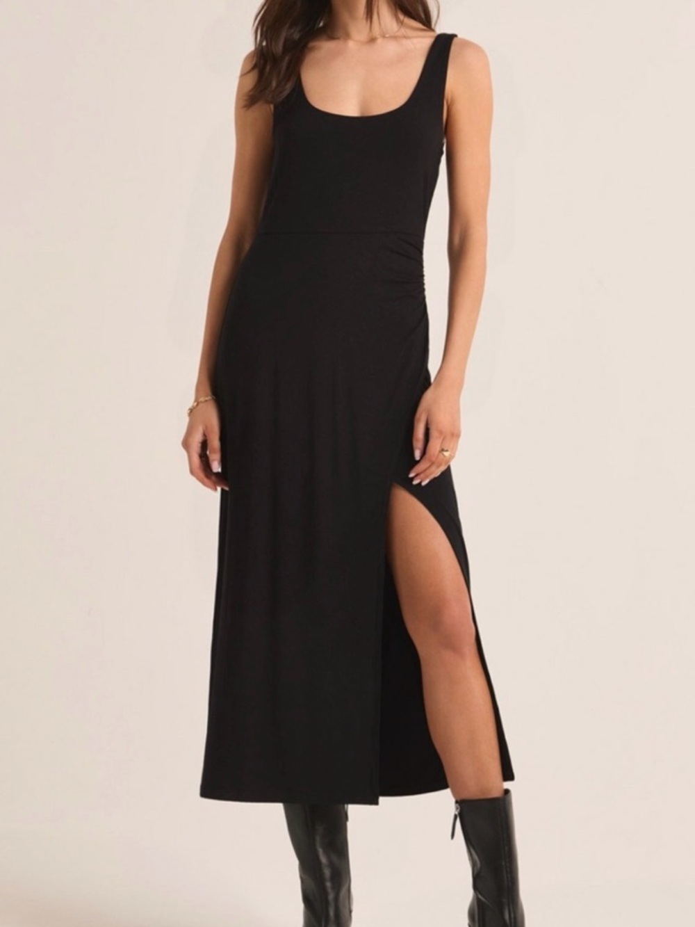 Z Supply Black Scoop Neck Sleeveless Midi Dress with Side Slit